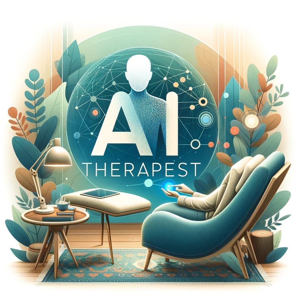A concept graphic depicting the theme of AI in therapy, with the text AI Therapist