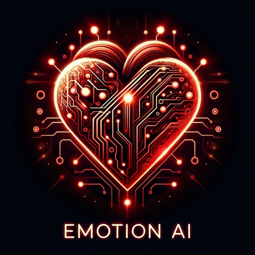 A concept graphic depicting an AI heart, symbolizing the concept of Emotion AI, with the text Emotion AI