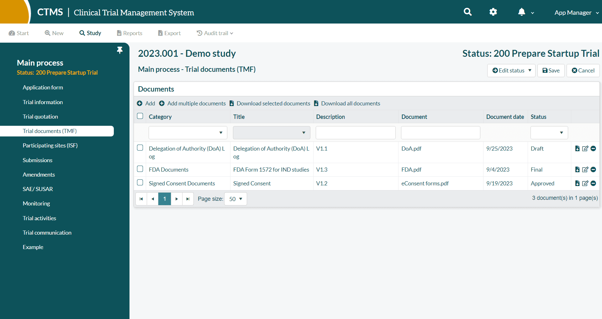 Clinical trial management system example