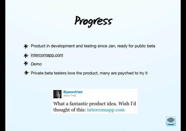 Progress slide in pitch decks example