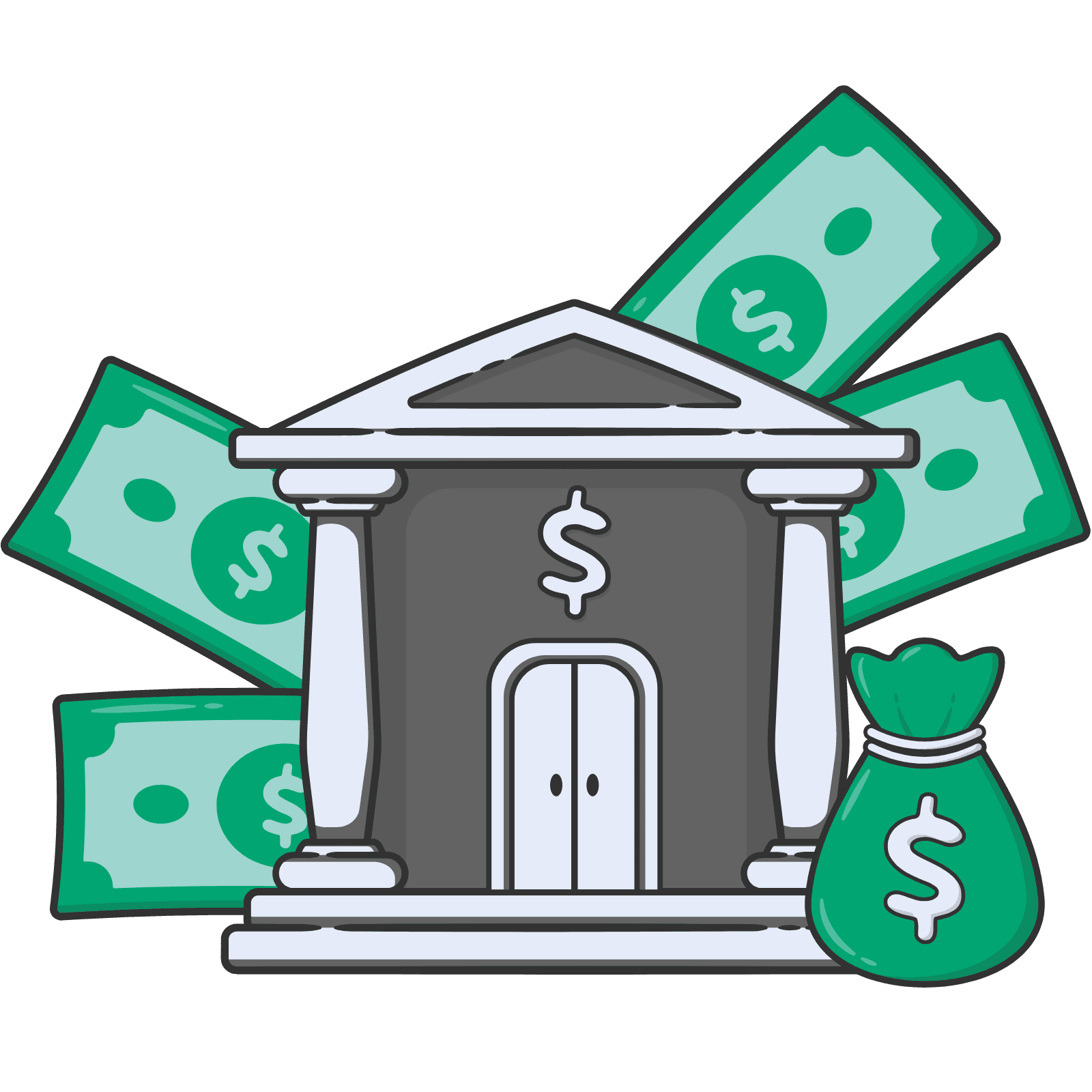 Bank building with money representing government systems