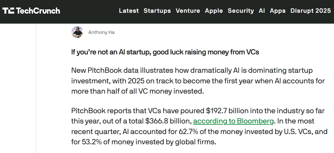 If you're not an AI startup, good luck raising money from VC