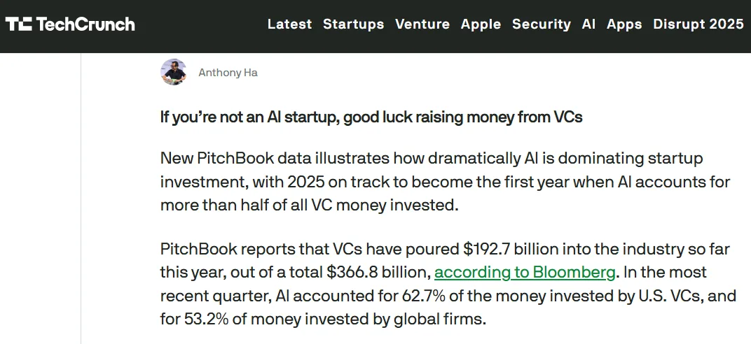 If you're not an AI startup, good luck raising money from VC
