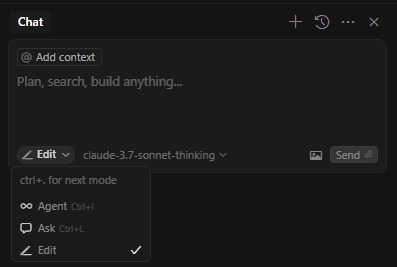 Ask, Agent, and Edit modes