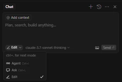 Ask, Agent, and Edit modes