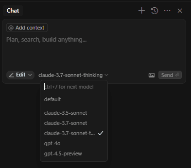 Cursor's AI model selection
