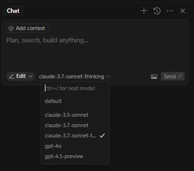 Cursor's AI model selection