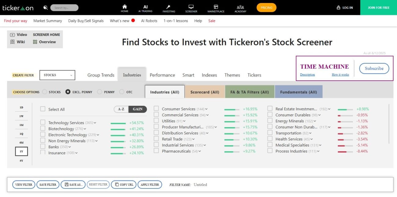 Tickeron stock screener preview