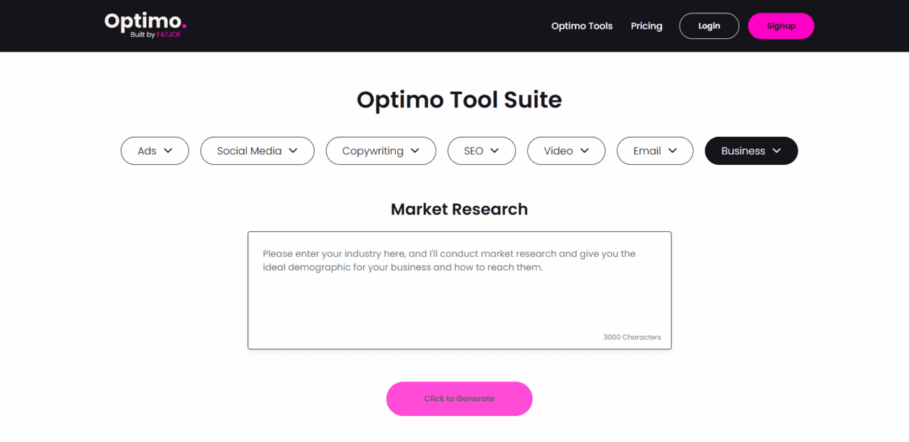 optimo market research tool