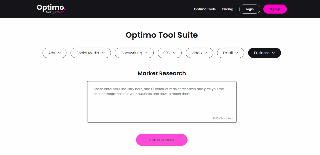 optimo market research tool
