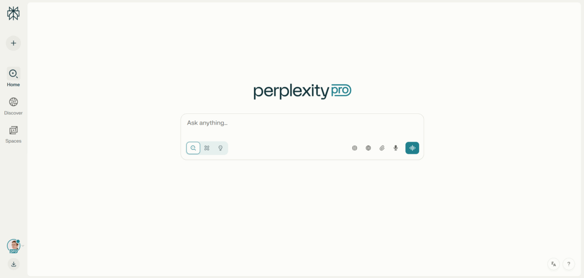 perplexity pro main page