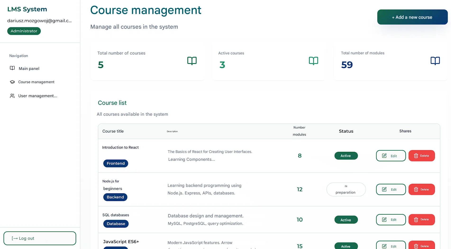 n8n + Lovable: Course management screen