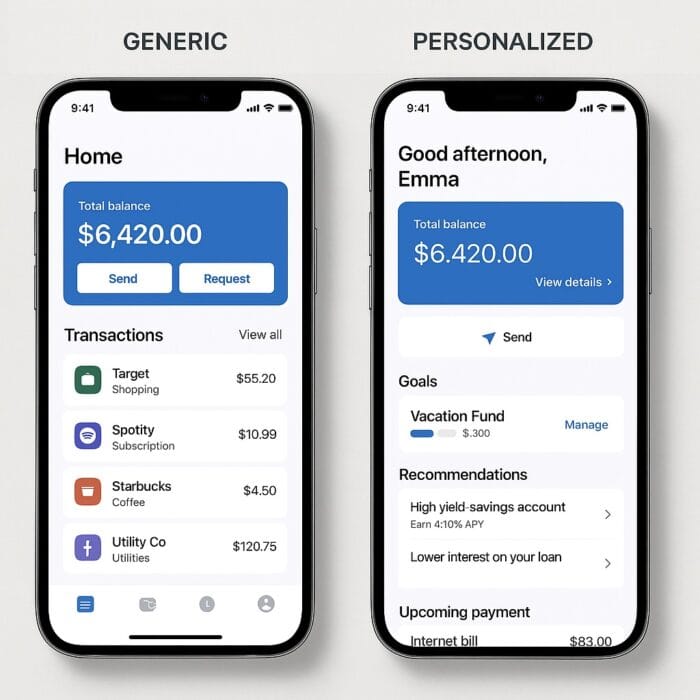 generic vs personalized fintech dashboard
