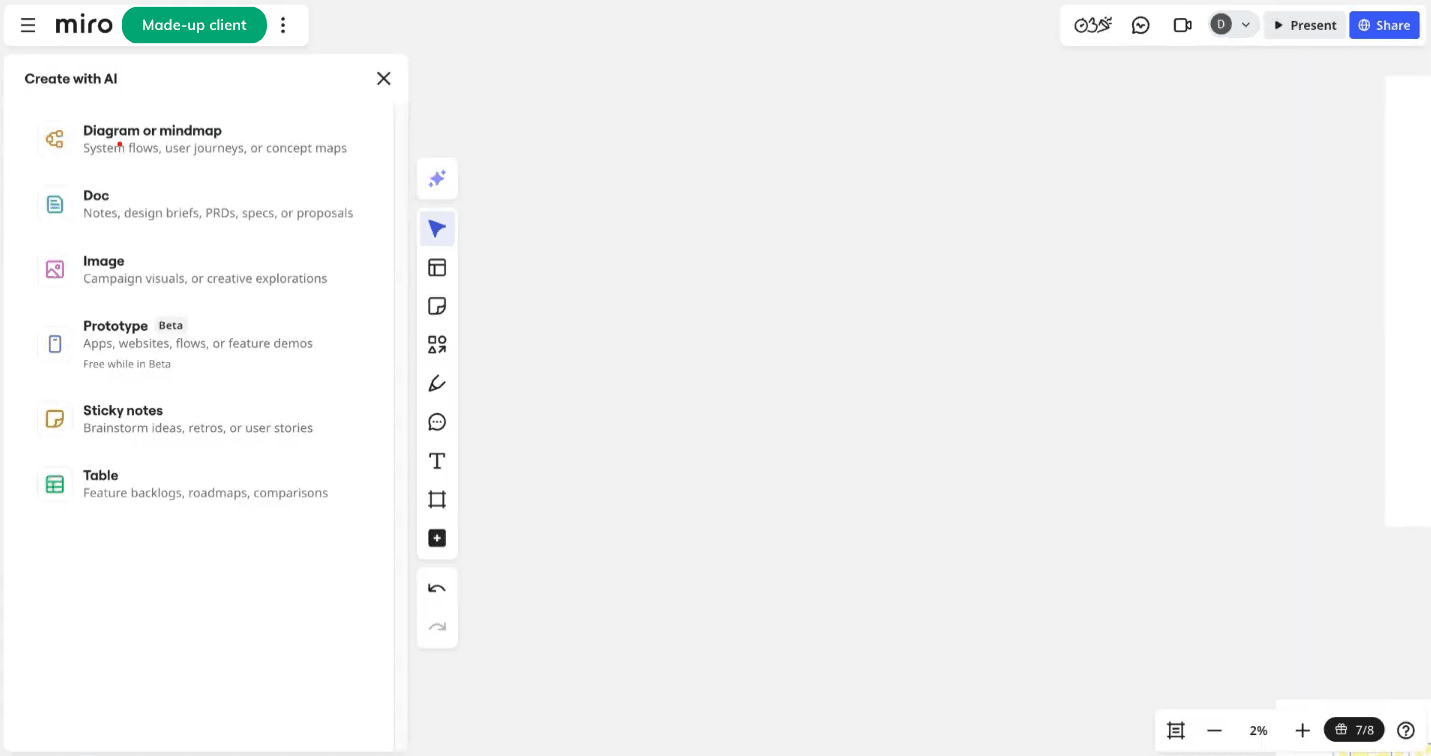 Create with AI_ function in Miro - screenshot
