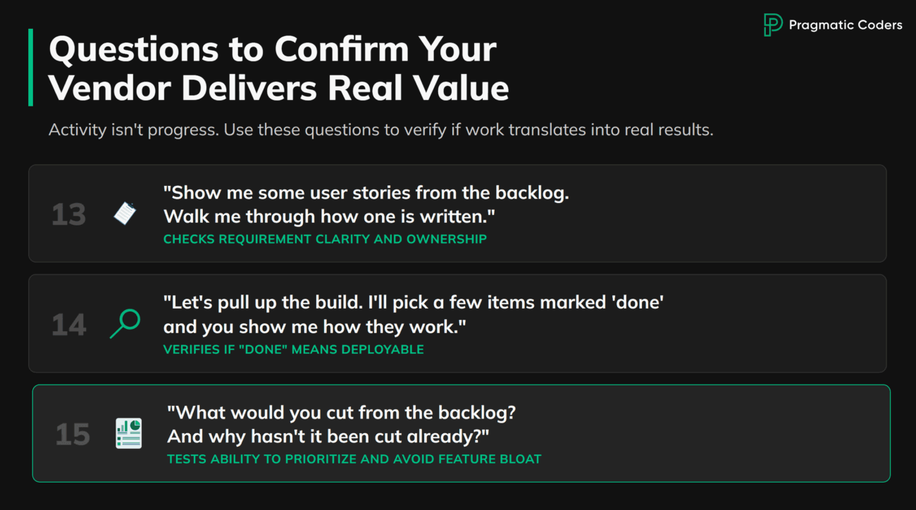 Questions to Confirm Your Vendor Delivers Real Value in a software project