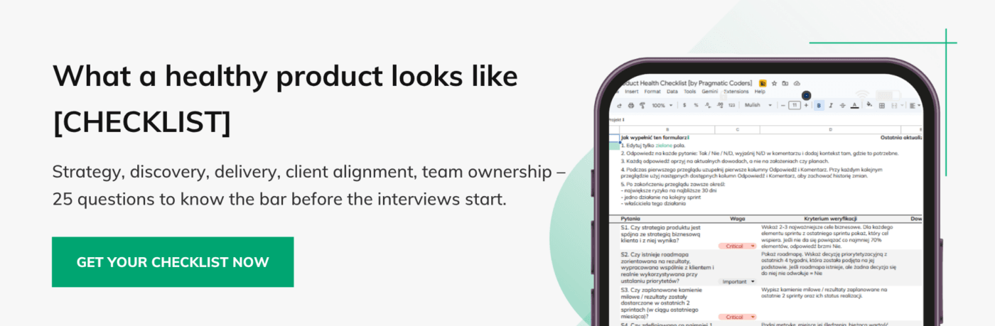 Banner product health checklist how to vet a software development team
