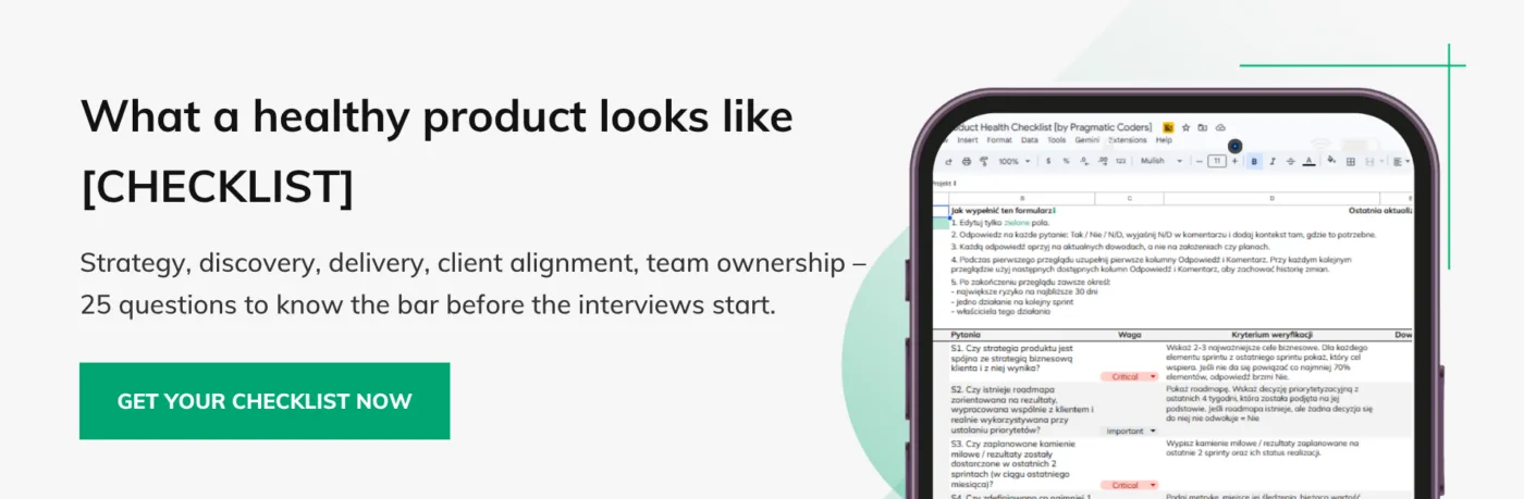 Banner product health checklist how to vet a software development team