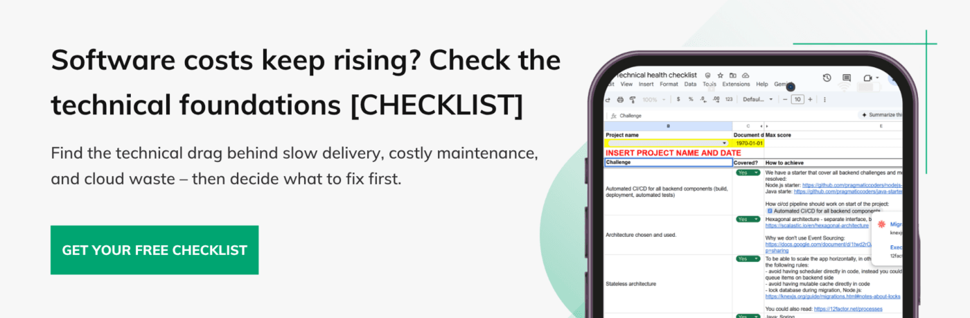 Banner technical health checklist reduce software development costs