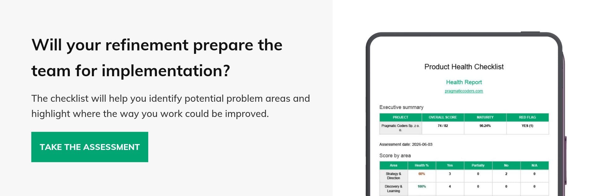 Product Health checklist refinement